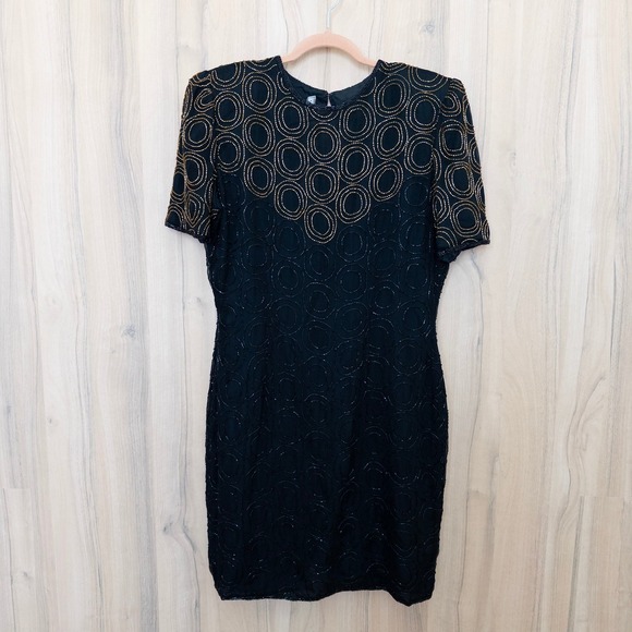 JMC Dresses & Skirts - VTG JMC Womens Silk Beaded Dress Size 14 BlackArt Deco Cocktail Gatsby Glam